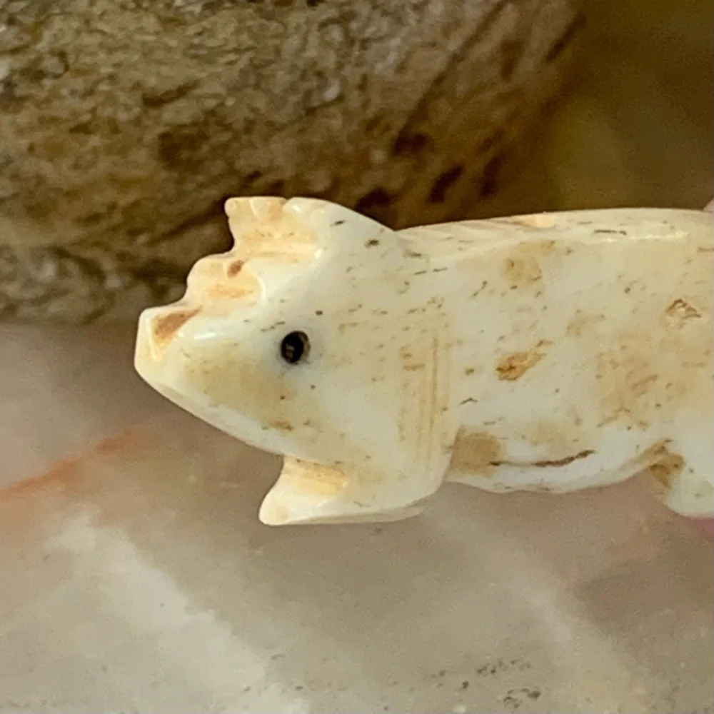 Vintage Hand Carved Pig Bone Bead Native American Style Miniature Animal 1.1